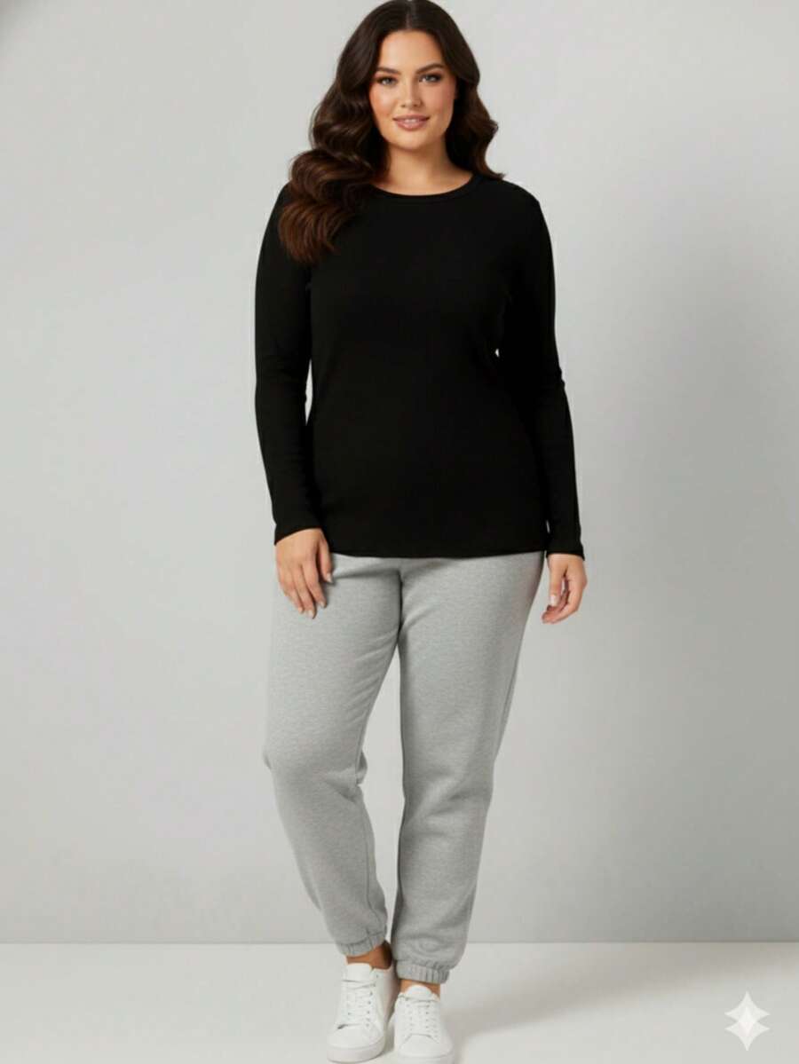 Women's Plus Size Premium Thermal Top For Cold Winter - 黑色 - 查看 1