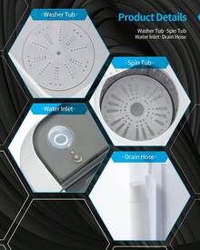 TABU 17.6 Ibs Portable Washing Machine, Compact Washer Machine, Mini Washing Machine, Twin Tub Washer And Spiner, Ideal For Dorms, Apartments, RVs, Camping Etc, White/Blue/Brown - 查看 8