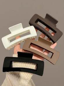 4 piezas/1 pieza Pinzas de pelo cuadradas de plástico grandes en negro, blanco y marrón para mujeres, tamaño: 11 cm, estilo elegante y minimalista, adecuado para uso diario, fiesta, viaje, etc. - Se puede usar para peinado, lavado de cabello, maquillaje, combinar atuendos, accesorios de verano, útiles escolares, otoño/invierno
