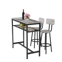 Conjunto de mesa de bar cuadrada gris para 2, juego de mesa de bar de 3 piezas ahorradora de espacio con 2 taburetes para la cocina, rincón de desayuno o sala de fiestas - Gris + MDF + 2 plazas - Ver 4