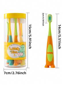 6 piezas Cepillos de dientes para niños con forma de dinosaurio - Cerdas suaves, con ventosa y diseño de animales divertidos, mango antideslizante, set de cepillos de dientes - Multicolor - Ver 12
