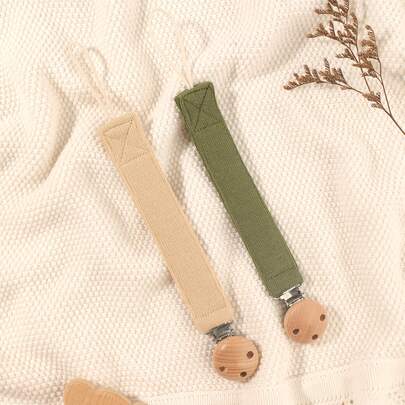 1pc Baby Fashionable Plaid Pacifier Chain And Beechwood Triple Pacifier Clip, Suitable For Daily Use