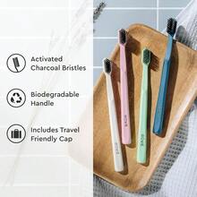 GSYY Classic   With Ea Soft Activated-Charcoal Tapered Brist Bioplastic Handle That Includes Travel Cap Dentist-Apved Great For Adul And Mint Pack Of 1 - Xanh và trắng - Xem 2