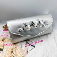 Ubysoyi Lightweight Fashionable Evening Clutch Purse For Women With Waving Metal Decor Elegant Formal Evening Bag Clutch Bag For Party Wedding Handbag Dinner Bag For Wedding Bridal Dinner Prom Party Banquet Holiday Daily Use Business Bag Chain Shoulder Bag - 酒紅色 - 查看 6