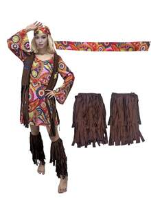 Bộ 4 món - Váy nữ phong cách hippie thêu tua rua, chân váy dài màu nâu kiểu bohemian và tất giữ ấm chân có tua rua, trang phục dự lễ hội âm nhạc. - Nhiều màu - Xem 20