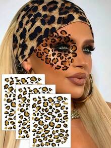 3 pièces Tatouages temporaires pour le visage imprimés léopard, autocollants de tatouage sexy pour adultes avec motif léopard, convient pour Halloween, cosplay, fêtes, festivals et autres occasions - Multicolore - Voir 7