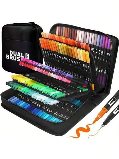 120/100/80/72/60/48/36/24 Colors Acrylic Marker Pen, Dual Tip Marker Pens - Colored Pencils Watercolor Art Markers Fine Liners Calligraphy Pens - Adult Coloring Books Magazines Painting Graffiti Art Markers Premium CD Packaging(Due To Different Production Batches, The Patterns On The Pen Body Will Be Randomly Shipped)