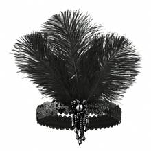 1920s Flapper Clothing And Accessories Set - Roaring Twenties Feather Headband, Long Pearl Necklace, Fringed Earrings, Black Gloves, Ladies' Halloween Party Costume Handheld Items