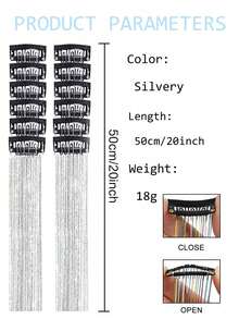 5/10件套闪亮发夹，20英寸时尚亮片合成直发接发夹，耐热闪亮仙女发饰，适合女性、派对装扮、圣诞节服装、韩流女团服装及配饰、舞会礼服 - 銀色 - 查看 4
