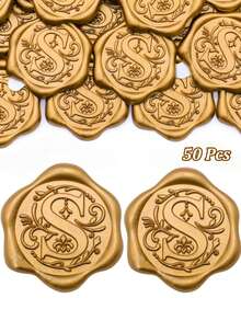 30/50 miếng dán niêm phong thư bằng sáp, nhãn dán sáp tự dính mạ vàng, nhãn dán niêm phong phong bì, nhãn dán mạ vàng, thích hợp cho thiệp Lễ Tạ ơn/gói quà/thiệp mời đám cưới, tiệc đính hôn, tiệc sinh nhật, Giáng sinh và các dịp khác. - Đồng - Xem 30