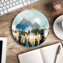 Round  Pad, Abstract Mountain Design  Pad, Custom Cute  Pads For Desk, Washable Cloth Gaming Pad, Non-Slip Rubber Computer Small  Pads For Wireless ,07AbstractMountain - 07AbstractMountain - View 5