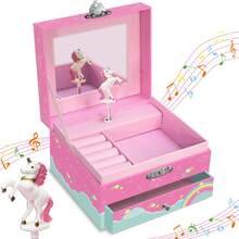 Women's Jewelry Box - Musical Jewelry Box With Drawer, Decorated With Fluttering Unicorn, Pink Unicorn Cute Design, Collectible Earrings, Necklaces, Bracelets, Rings Keepsake Organizer, Birthday Gift Summer Storage Organizer Gift Back To School - Multicolor - View 10