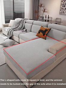 1pc Solid Color Elastic Sofa Cover, Boho Style Sofa Slipcover, Anti-Slip & Anti-Cat Scratch Fit For 1/2/3/4 Seater Sofa, Home Decor All Season, Machine Washable - Light Grey - View 6