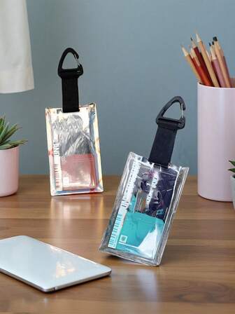 1pc Laser Protective Sleeve With Hook, Transparent Holder For Cards, Photos, ID Badges, Made Of PP Material