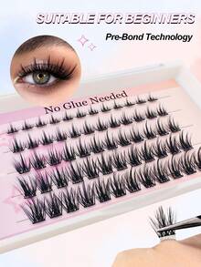 60 قطعة طقم رموش لاصقة ذاتيًا بدون حاجة لصمغ، بأطوال مختلفة من 8 إلى 16 مم، ذات مظهر فاخر وعيون قطة، بدون بقايا لاصقة مسبقة الصق، سهلة التركيب DIY - C - مشاهدة 1