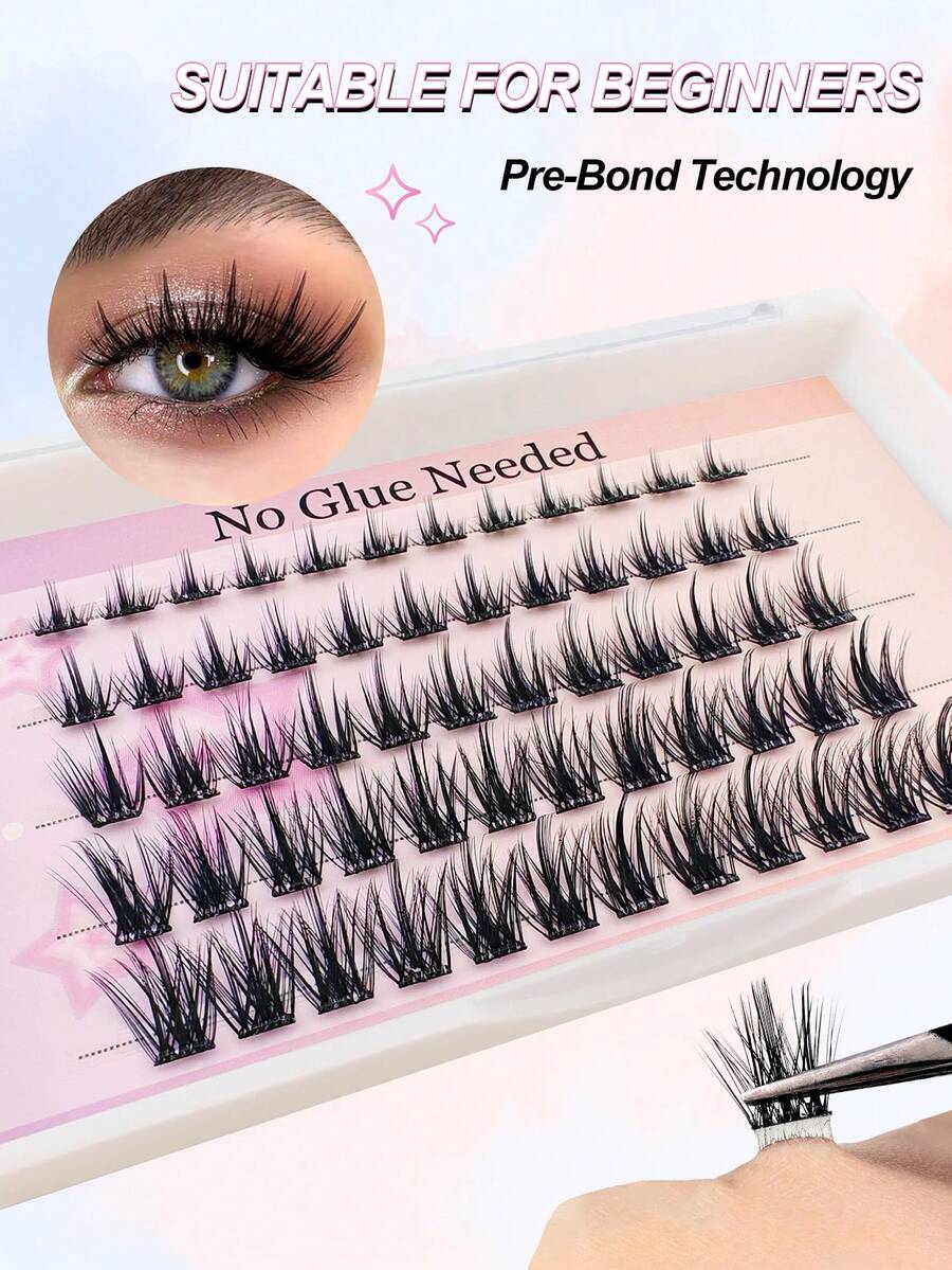 60 قطعة طقم رموش لاصقة ذاتيًا بدون حاجة لصمغ، بأطوال مختلفة من 8 إلى 16 مم، ذات مظهر فاخر وعيون قطة، بدون بقايا لاصقة مسبقة الصق، سهلة التركيب DIY - C - مشاهدة 1
