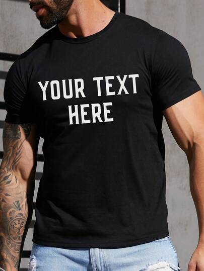 Letter Pattern Pure Cotton Men's T-Shirt, Short-Sleeved Round Neck Casual Top, Suitable For Spring And Summer Wear, Men's Clothing.
