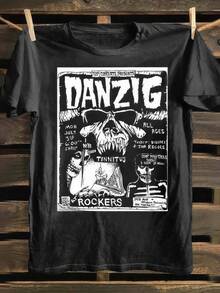 Camiseta de banda de punk rock Danzig para hombres - Diseño de póster de TV vintage, 100% algodón suave, casual, lavable a máquina, negra con gráficos blancos - Negro - Ver 7