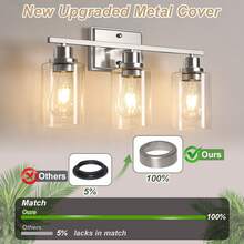 1PC 3-Light Vanity Light Fixtures,Bathroom Wall Lamp, Brushed Nickel Vanity Lamp, Modern Wall Light With Clear Glass Shade And E26 Bulb Base, Wall Lamp Wall Mounted Light For Mirror, Bedroom, Hallway (Bulbs Not Included) - 砂鎳色 - 查看 5