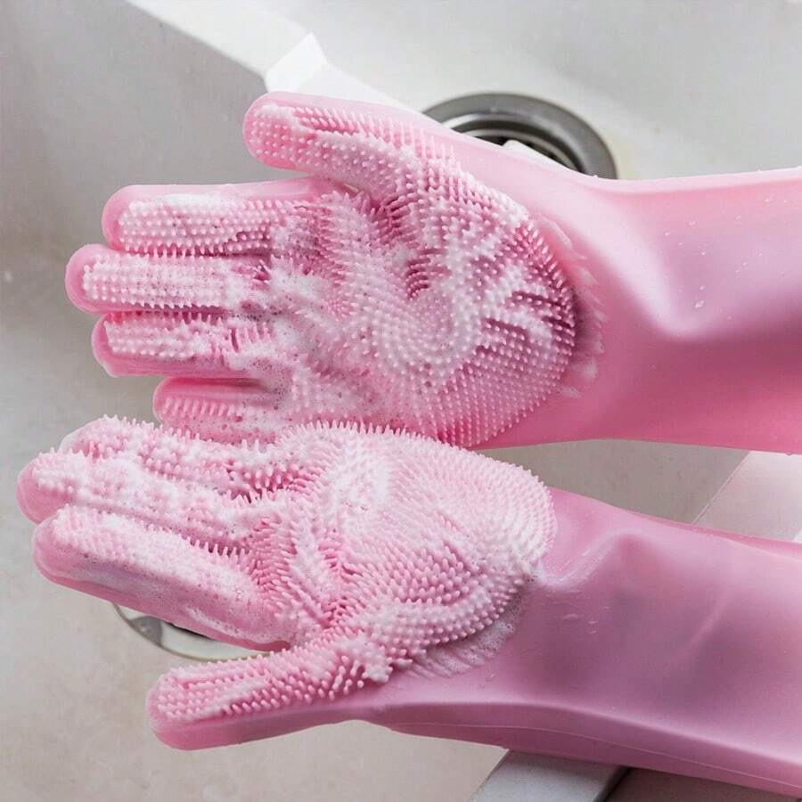 Heat Resistant Extra Long Pet Bath Gloves - Textured Latex Rubber Gloves For Dog Washing, Dishwashing & Household Cleaning, Slip Resistant & Durable