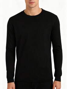 6-Pack,S-5XL Black Cotton Long-Sleeve Tees - Essential Crew Neck Shirts For Everyday Wardrobe Staple - 黑色 - 查看 9