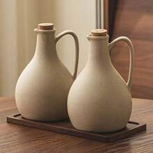 2 pezzi/1 pezzo Bottiglia di ceramica per olio da 500ml (17oz)/600ml (20oz) con coperchio in sughero morbido, dispenser da cucina rotondo per salsa di soia, aceto, olio d'oliva e olio di arachidi - Castano - Visualizzare 7