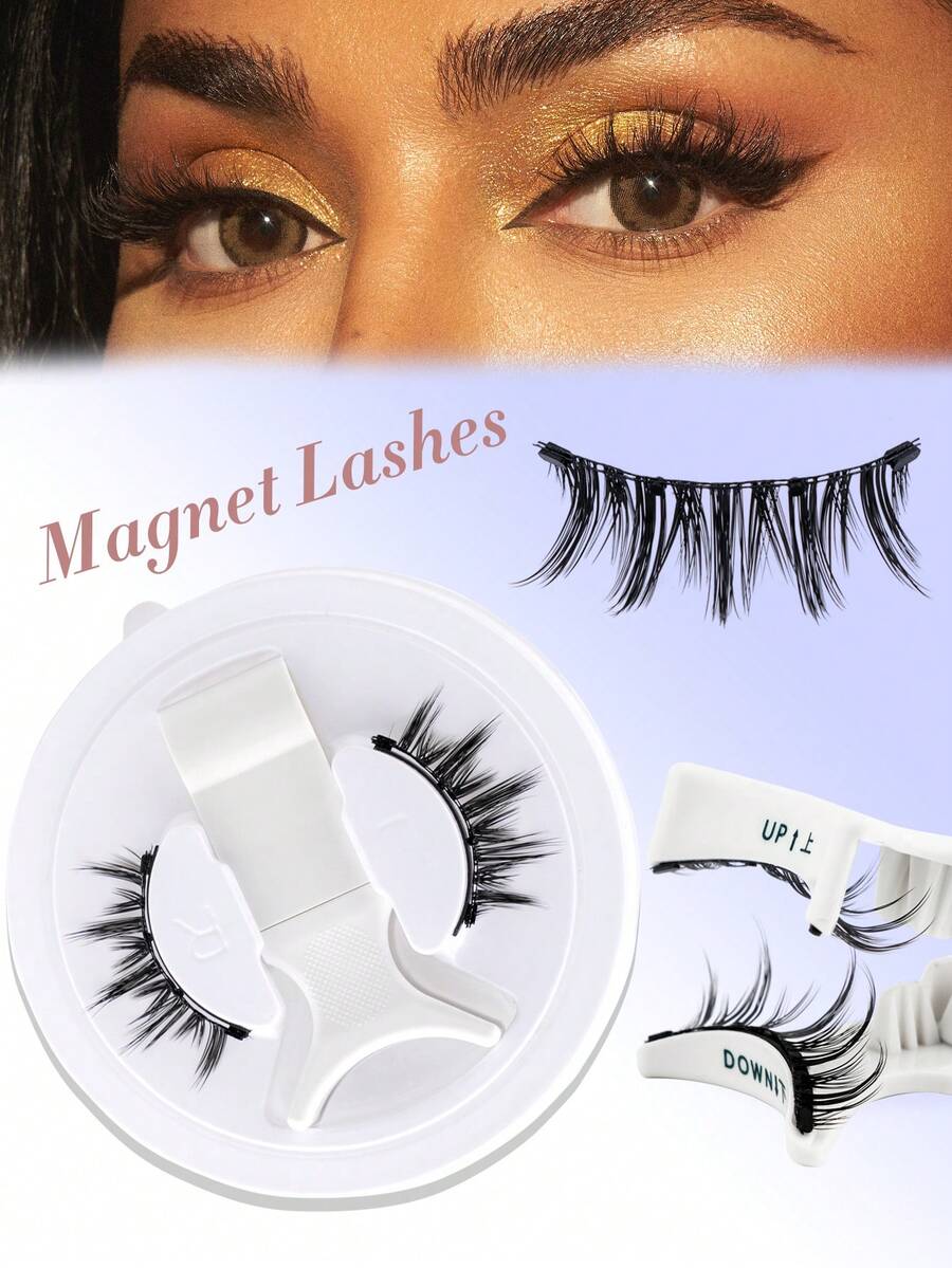 1 Pair Magnetic False Eyelashes, Including Applicator, 3D Faux Mink Pointed Cartoon Eyelashes, Easy To Wear, Glue-Free, Suitable For Women's Gatherings, Parties, And Makeup - 尖尾漫畫款 - 查看 1