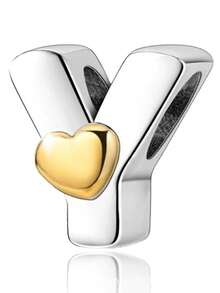 1pc Personalized Smooth A-Z Letter Pendant Bracelet, Women's DIY Customized Name Initial Adjustable Bracelet - Silver-heart Letter - View 17