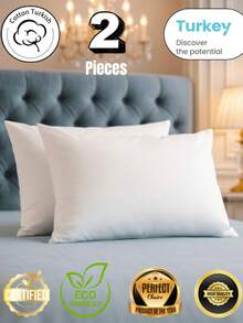 2-Pack 50*70 Cm Silicone Fiber Pillow – Soft & Supportive Bed Pillows With 100% Microfiber Cover, Vacuum Packed, Hypoallergenic & Machine Washable | Made In Turkey - White - View 2