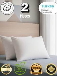 2-Pack 50*70 Cm Silicone Fiber Pillow – Soft & Supportive Bed Pillows With 100% Microfiber Cover, Vacuum Packed, Hypoallergenic & Machine Washable | Made In Turkey - White - View 3