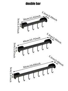 1PC Stainless Steel No-Drill Kitchen Rack, Spatula And Spoon Storage Holder, Retro Farmhouse Style DIY Wall-Mounted Pot Rack, Detachable Kitchen Utensil Hooks (Black). - Multicolor - View 11