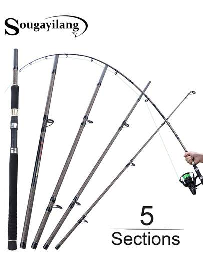 SOUGAYILANG Caña de pescar de fibra de carbono de 3,0 M con 5 secciones, asiento de carrete de ABS, mango cómodo de EVA, anillo guía anticorrosión y antioxidante para agua dulce y salada para carpa