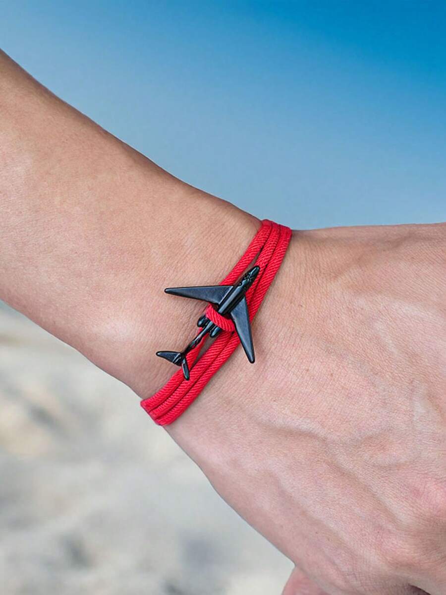 Handmade Double-Layer Braided Bracelet, Black Airplane Pattern, Men's Bracelet, Men's Accessory - Airplane Multi-layer Bracelet - View 1