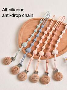 1-4pcs Customized Silicone Anti-Lost Strap For Pacifier, Bottle, Teether, Personalized Gift, Bear-Shaped Anti-Lost Strap, Suitable For Personalized Pacifier Clips For Boys And Girls, Customized Children's Name Wooden Pacifier Clips