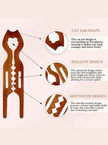 4个新款优雅猫咪造型法式发夹 - 锯齿防滑设计，弧形角度更贴合头部，适合所有发质，可用于盘发、发髻、扭发等，全天牢固固定，佩戴舒适 | 女士理想礼物，醋酸纤维猫咪造型U型发夹 - 彩色 - 查看 2