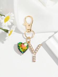 1pc Fashionable European & American Luxury Cute Crystal Rhinestone Studded Oversized English Letter Shape Keychain Bag Charm, Suitable For Women Car Keys, Bags Decoration - Gold - View 14