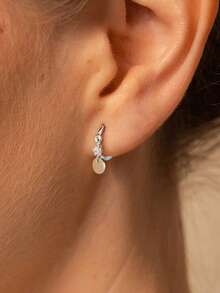 1对925纯银单钻圆盘耳环，女士/女孩/情侣款，奢华时尚耳骨耳环，派对生日珠宝礼物，精致珠宝 - 單鑽圓片耳扣 - 查看 2