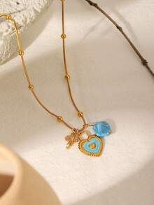 1件陶瓷贝壳大象吊坠项链，配油滴心形锁扣设计，适合女性日常佩戴 - 彩色 - 查看 5