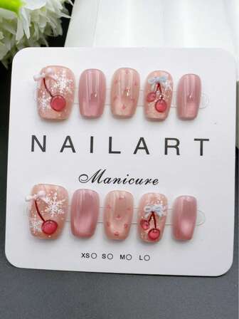 Uñas de arte de belleza hechas a mano, juego de 10 piezas, color oro rosa, forma trapezoidal corta, estilo de fragancia, uñas con puntas francesas, uñas postizas, uñas de Año Nuevo, uñas de San Valentín, uñas de luz UV, uñas de verano, arte de uñas portátil, diseño elegante y generoso, estilo francés de alta gama, esmalte de gel, efecto flash, efecto de ojo de gato
