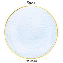 5-50pcs Blue Round Gold Rim Plates - 7.5 Inch Plates - 10.25 Inch Hammered Texture Party Plates, Stylish Dinnerware Plates, Dinner Plates, Event Tableware, Catering Essentials, Elegant Tableware, Decorative Plates, High Quality Durable Tableware, Home Entertainment, Catering, Birthday, Christmas - Blue Transparent - View 12
