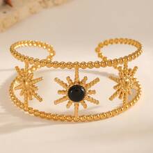 1pc High-Quality Charming Women's Stainless Steel Bangle Bracelet With Agate And Tiger Eye Stones, Jewelry Accessory, Golden Accessory, Gift For Women - Gold - View 15