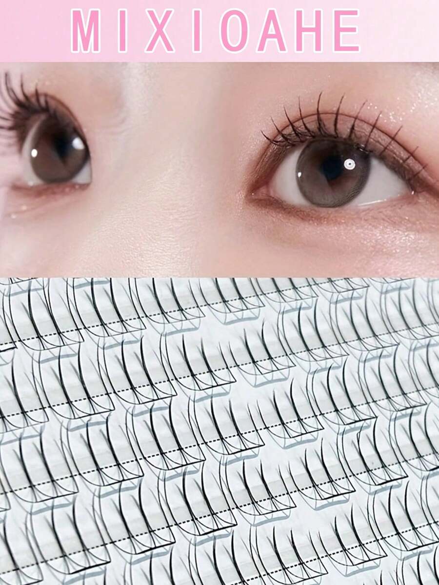 100 pezzi/confezione MIXIAOHE Ciglia finte trasparenti con stelo, naturali e realistiche a forma di C, adatte per uso quotidiano, segmentate, autoadesive, allunganti, facili da usare per principianti, lunghezza 10-12mm