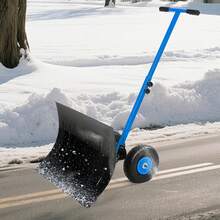 Danolapsi Snow Pusher With Wheels For Driveway,Heavy Duty Steel Blade,Angle Adjustment Handle,Ergonomic Push Snow Shovel For Effortless Snow Removal - Blue - View 1