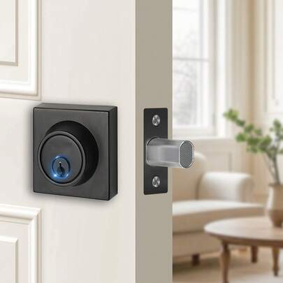 Deadbolt Lock, Square Single Cylinder Dead Bolt, Keyed 1 Side, Fits Standard Size Interior And Exterior Doors, Full Metal, With 3 Keys, For Front Entry Door Residential Security, Matte Black