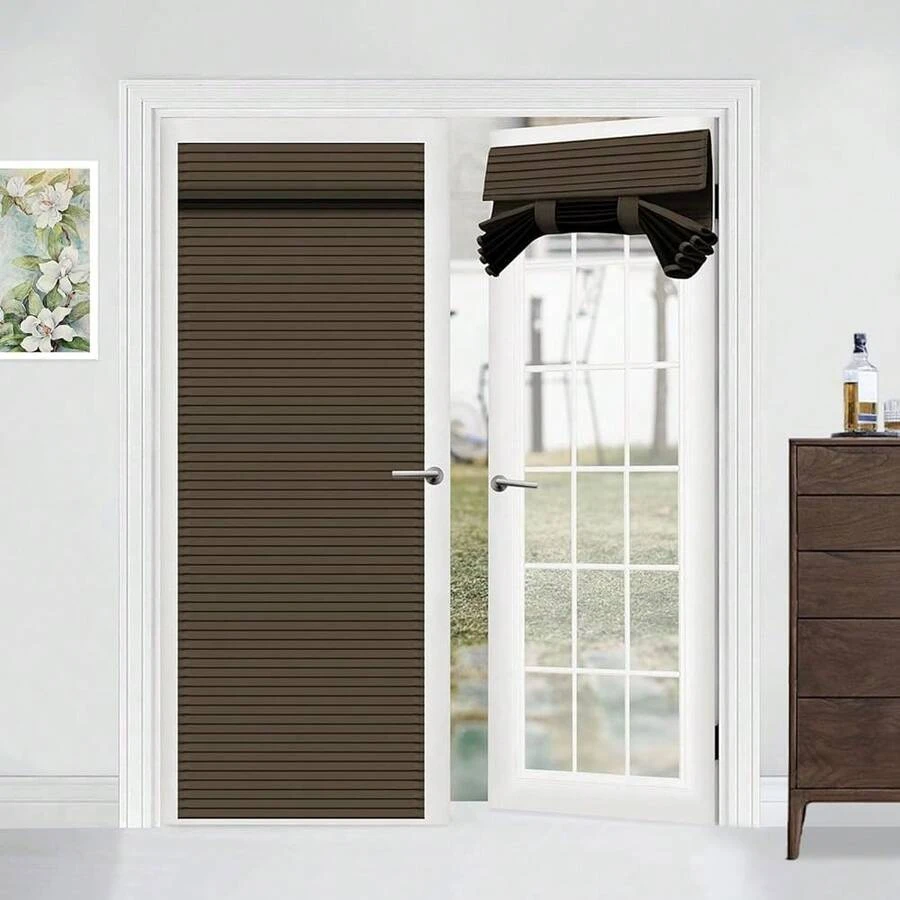 Muamar French Door Curtains Privacy Door Blind, Front Door Window Curtain, Venetian Blinds Style Door Window Cover, 1 Panel (Coffee, W25" X L80"),25inchWx80inchL(Packof1),Coffee - 咖啡 - 查看 1