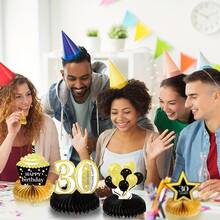 8件套，50岁生日装饰蜂窝中心摆件，男女皆宜，适用于餐桌装饰、60岁生日装饰、70岁生日餐桌装饰、80岁生日派对，黑色和金色生日蜂窝装饰，周年纪念派对装饰 - 8pcs 80th(生日擺飾) - 查看 5