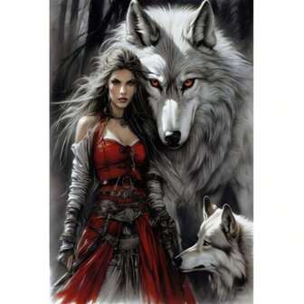 Kadınlar İçin Kurtlu 5D Akrilik Elmas Boyama Seti, Yuvarlak Elmas Mozaik Kendin Yap Sanatı, 40x70 cm/15,7x27,56 inç, Çerçevesiz Duvar Dekoru, Yatak Odası, Ofis, Oturma Odası ve Tatil Hediyesi İçin Uygun