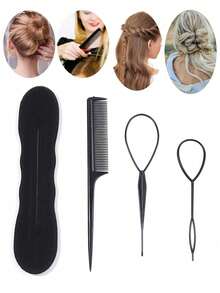 Hairstyling Set: Bun Maker, Hair Comb, Ponytail Maker, Fishbone Braid Tool, Multi-Style Hair Accessories, Curling Iron, Comb, Hair Clips - Versatile Styling Tools - Multicolor - View 12