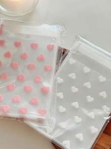 100个/套 卡通花卉图案礼品包装袋，卡通塑料袋，礼品袋，粉色礼品包装袋，透明展示袋，适用于派对、婚礼、生日、伴娘生日、包装、透明、小尺寸、婚礼回礼、生日派对、纪念品、新娘礼物、单身派对用品、礼品包装 - 彩色 - 查看 2
