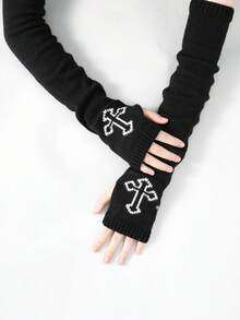 1双女士优雅针织肘长臂套，冬季户外穿着Y2K长手套+冬季装备+小熊手套+圣诞节 - 彩色 - 查看 6